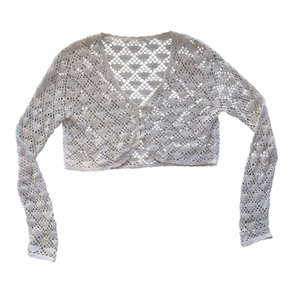 Handmade Crochet Cropped Cardigan White Women's Small - Picture 1 of 6